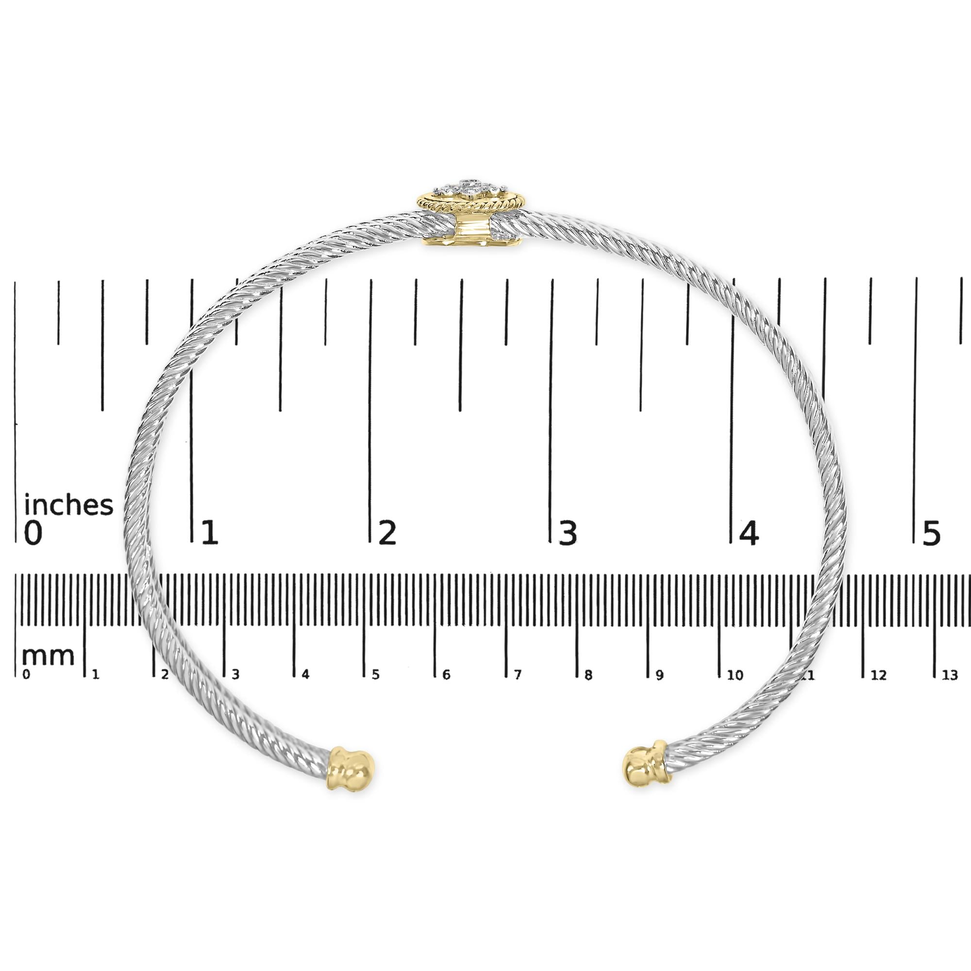 18K Yellow Gold Plated .925 Sterling Silver Diamond Accent  and Fleur Di Lis Medallion Bangle Bracelet (I-J Color, SI1-SI2 Clarity) - 7.25 Inches