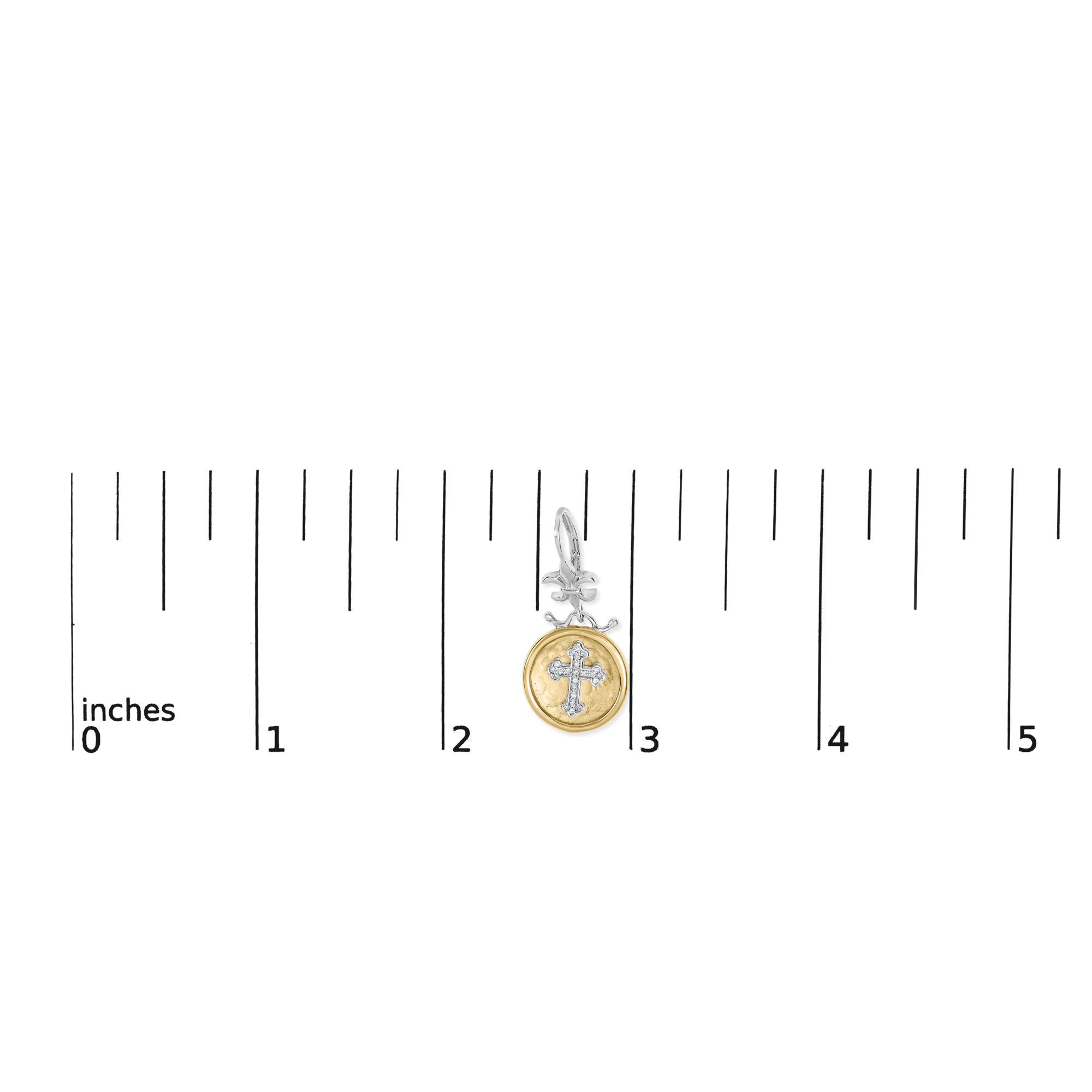 18K Yellow Gold Plated .925 Sterling Silver 1/8 Cttw Diamond Hammered Finished Medallion with Cross Drop and Dangle Earrings (I-J Color, SI1-SI2 Clarity)