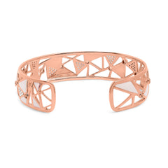 14K Rose Gold 5/8 Cttw Diamond with Pink Tourmaline Open Cuff Bangle with White Enamel (G-H Color, SI1-SI2 Clarity) - 7"