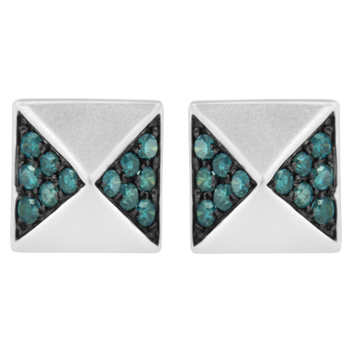 14K White Gold 1/4 Cttw Treated Blue Diamond Pyramid Stud Earring (Blue Color, SI1-SI2 Clarity)