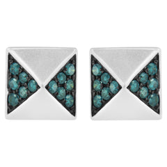 14K White Gold 1/4 Cttw Treated Blue Diamond Pyramid Stud Earring (Blue Color, SI1-SI2 Clarity)