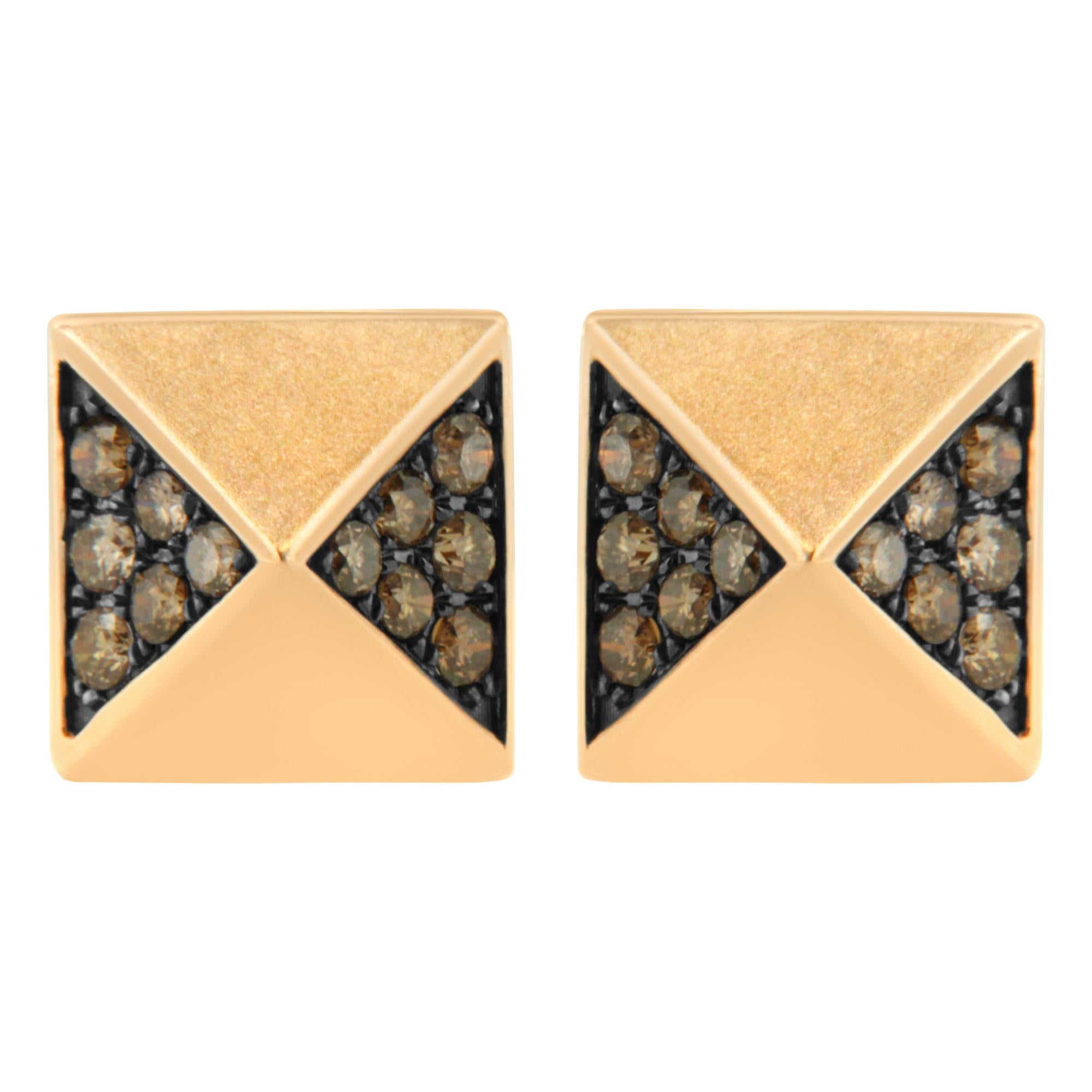 14K Rose Gold 1/4 Cttw Brown Diamond Pyramid Stud Earring (Brown Color, SI1-SI2 Clarity)