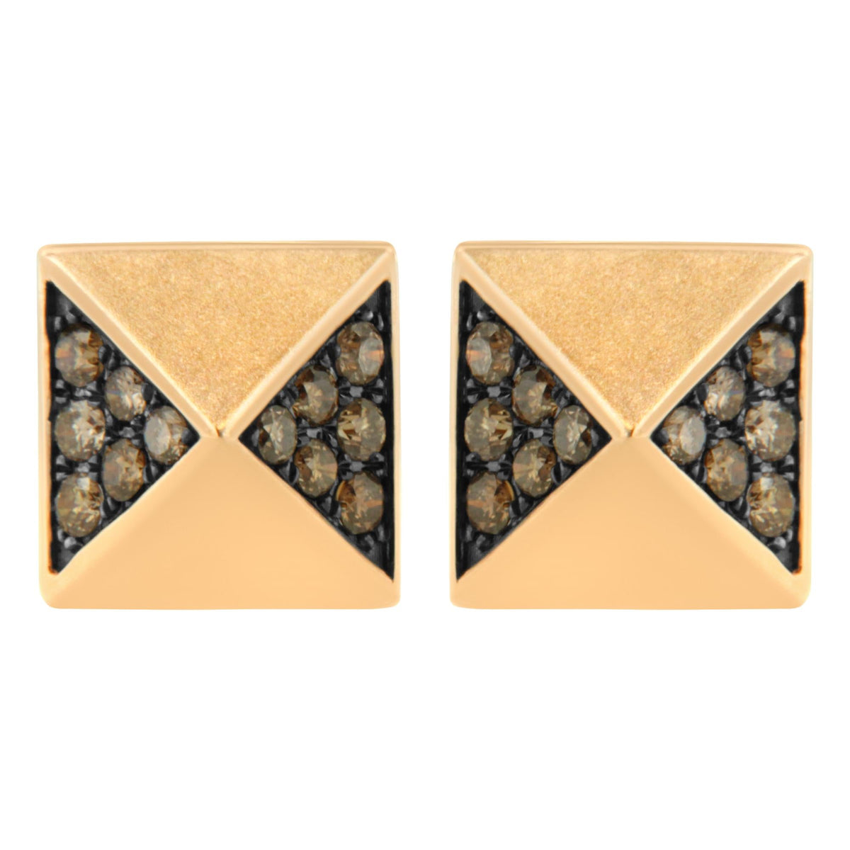 14K Rose Gold 1/4 Cttw Brown Diamond Pyramid Stud Earring (Brown Color, SI1-SI2 Clarity)