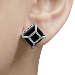 14K White Gold 3/8ct Diamond with 11x11MM Black Onyx Stud Earrings (G-H Color, SI1-SI2 Clarity)