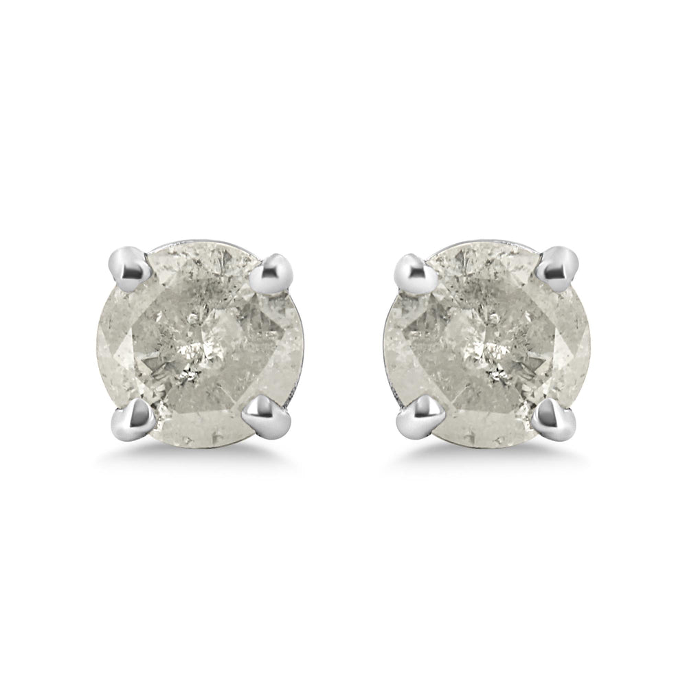 .925 Sterling Silver 4-Prong Round-cut "Salt and Pepper" Diamond Classic Stud Earrings (I-J Color, I3 Clarity)