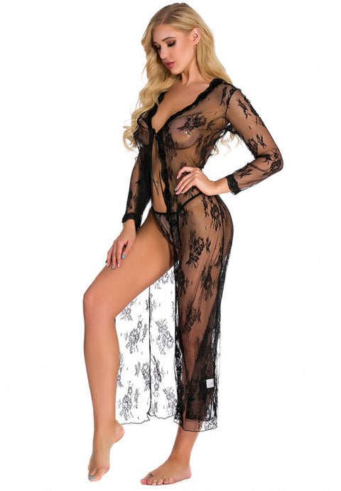 Long Sheer Lace Robe