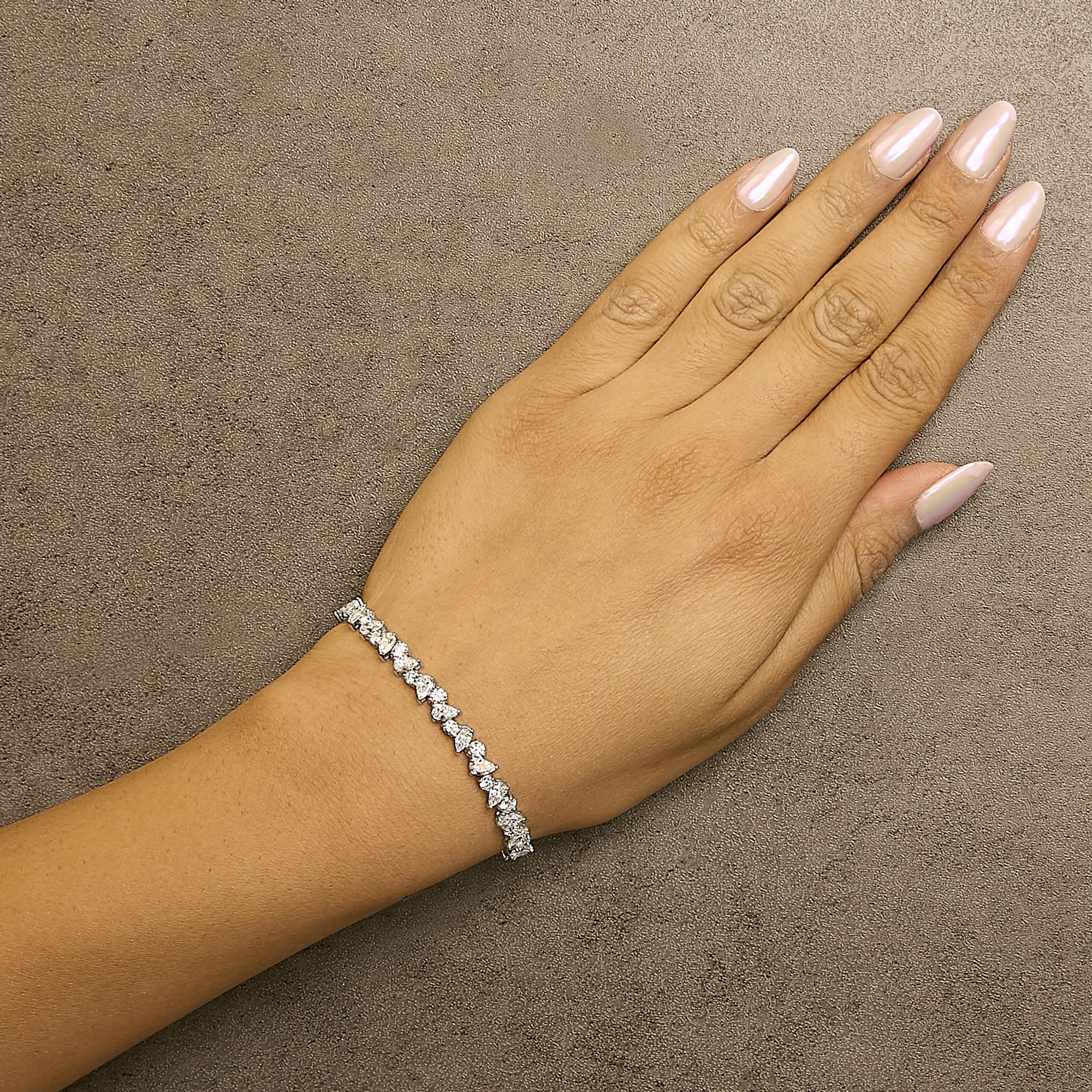 14K White Gold 7 1/2 Cttw Alternating Round and Pear Lab Grown Diamond Tennis Bracelet - 7 inches"