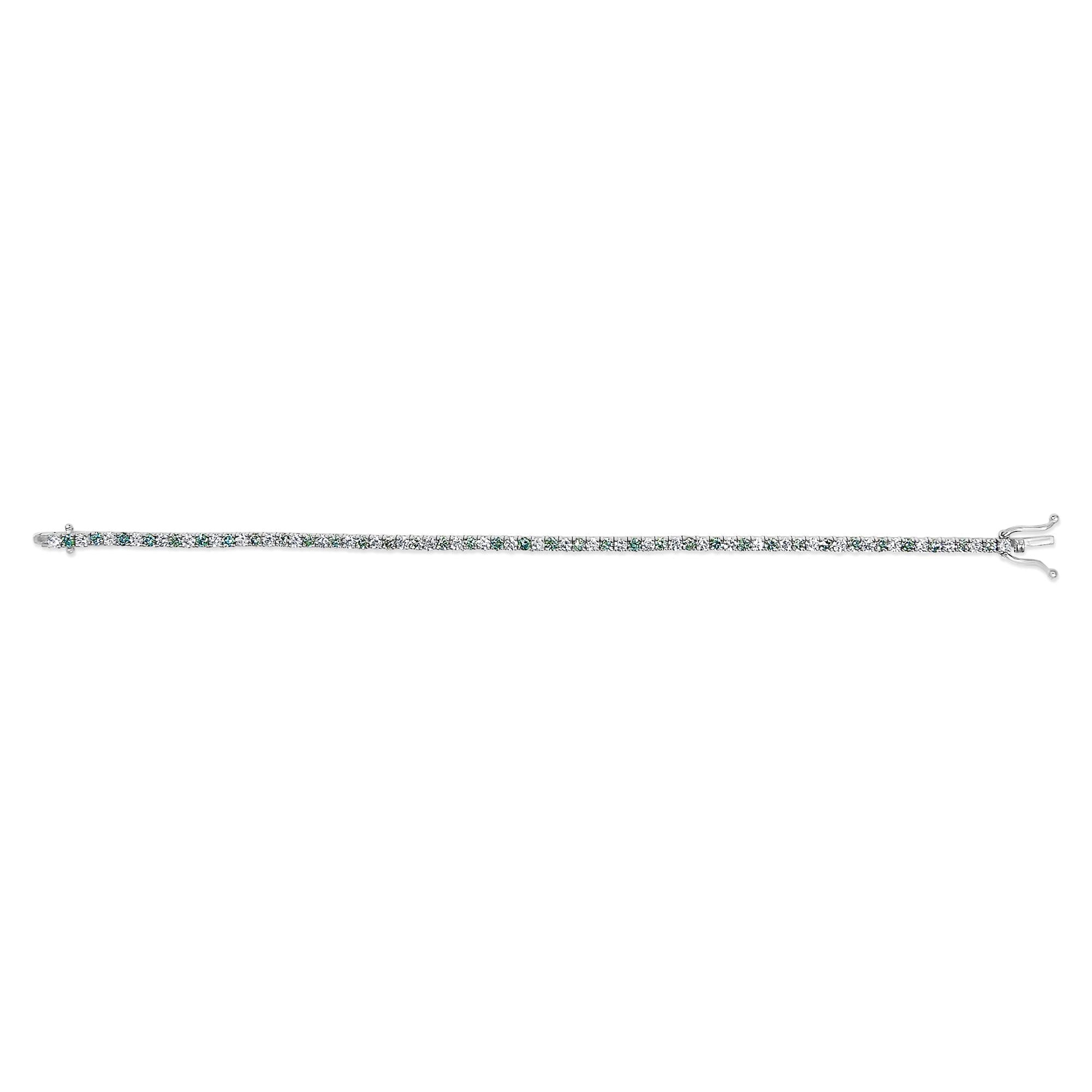 14K White Gold 4.0 Cttw Alternating White and Blue Lab Grown Diamond Tennis Bracelet - 7" inches