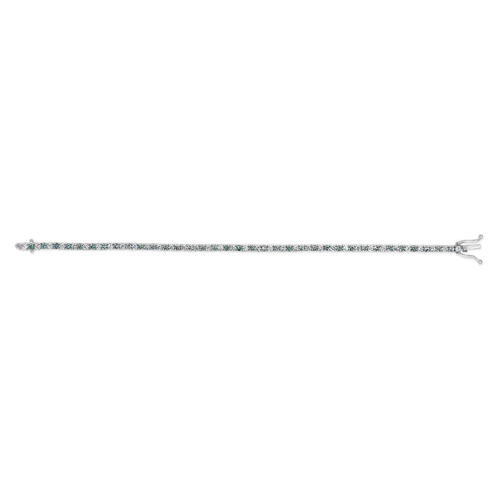 14K White Gold 4.0 Cttw Alternating White and Blue Lab Grown Diamond Tennis Bracelet - 7" inches