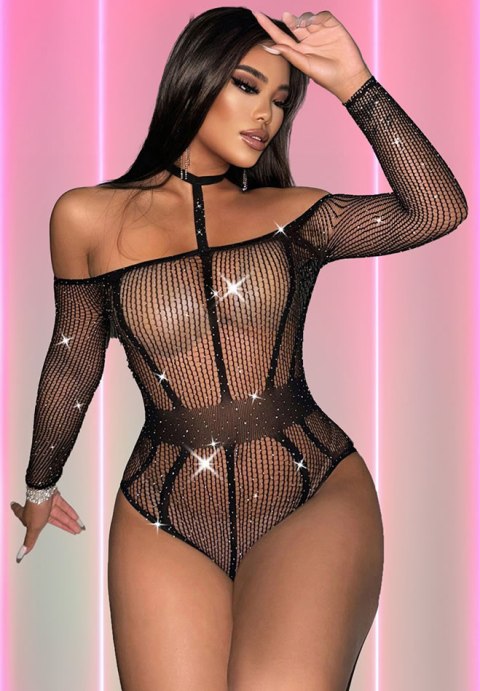 Glamorous Off-the-Shoulder Fishnet Bodysuit