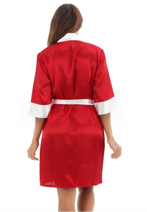 Women's Satin Contrast Color Kimono Bathrobe Robe