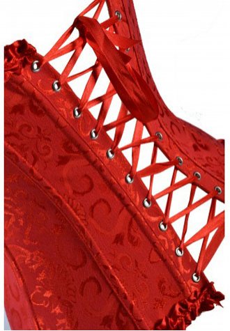 Red Glamourous Jacquard Floral Overbust Boning Corset Bustier