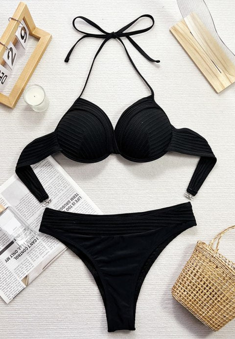 Stylish White Textured Bikini Ensemble