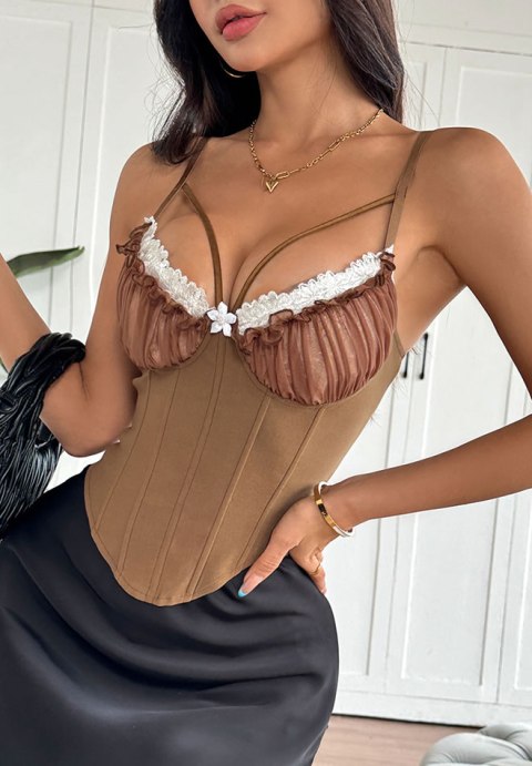 Chic Brown Corset Bustier with Lace Detail