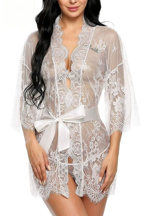 Sultry Lace Robe with Elegant Bow Detail