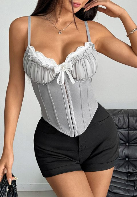 Stylish Gray Bustier with Ruffle Detail
