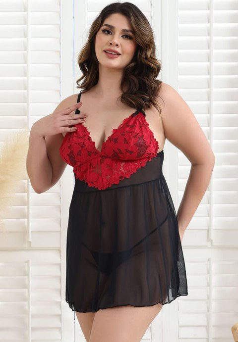 Women Plus Size Babydoll Lingerie Lace Chemise Mesh Sleepwear
