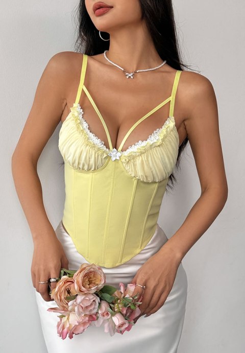 Chic Lemon Yellow Bustier with Lace Trim
