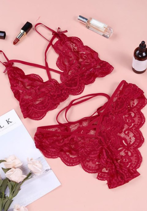 Bold Lace Bra and Panty Set with Crisscross Straps