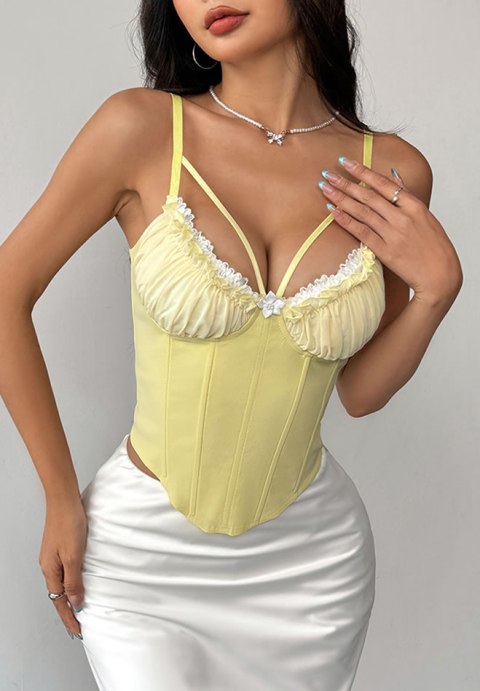 Chic Lemon Yellow Bustier with Lace Trim