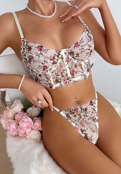 Floral Lace Corset Bra & Thong