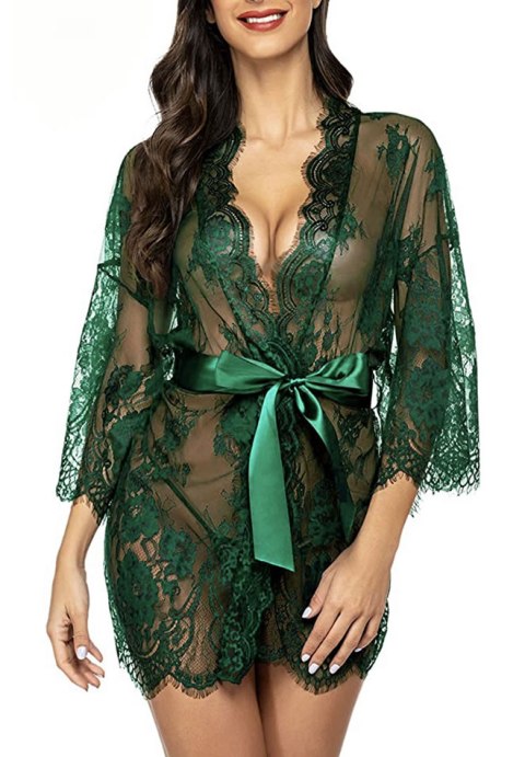 Sultry Lace Robe with Elegant Bow Detail