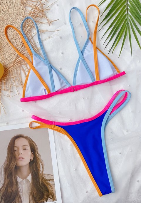 Contrast Binding Triangle Thong Bikini Swimsuit