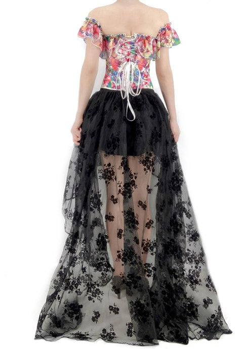 Ruffled Puff Sleeves Vintage Corset With High Low Skirt