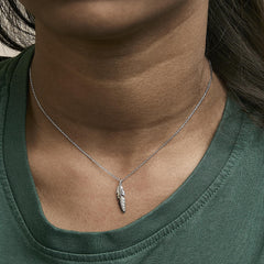 14K White Gold Diamond Accent Feather Pendant Necklace
