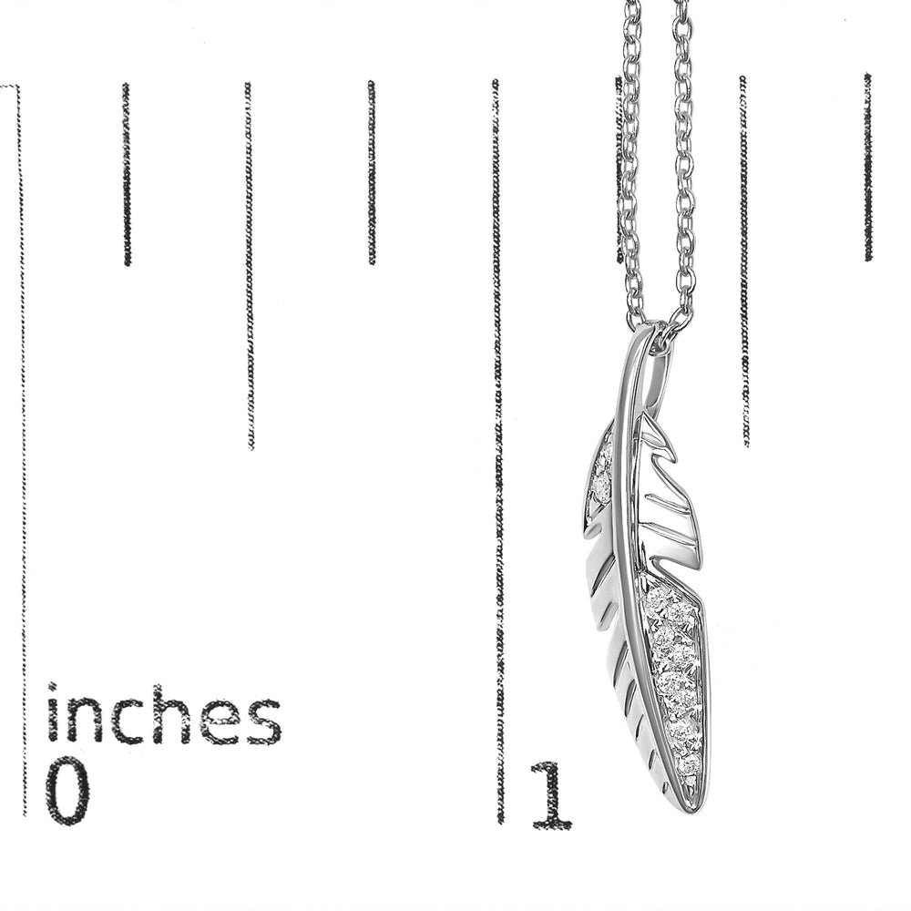 14K White Gold Diamond Accent Feather Pendant Necklace