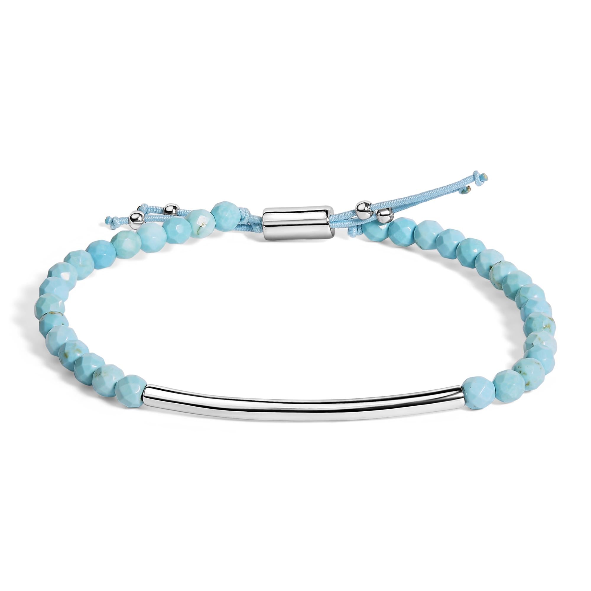 Sterling Silver Turquoise Beads Station Bracelet with Bolo Clasp