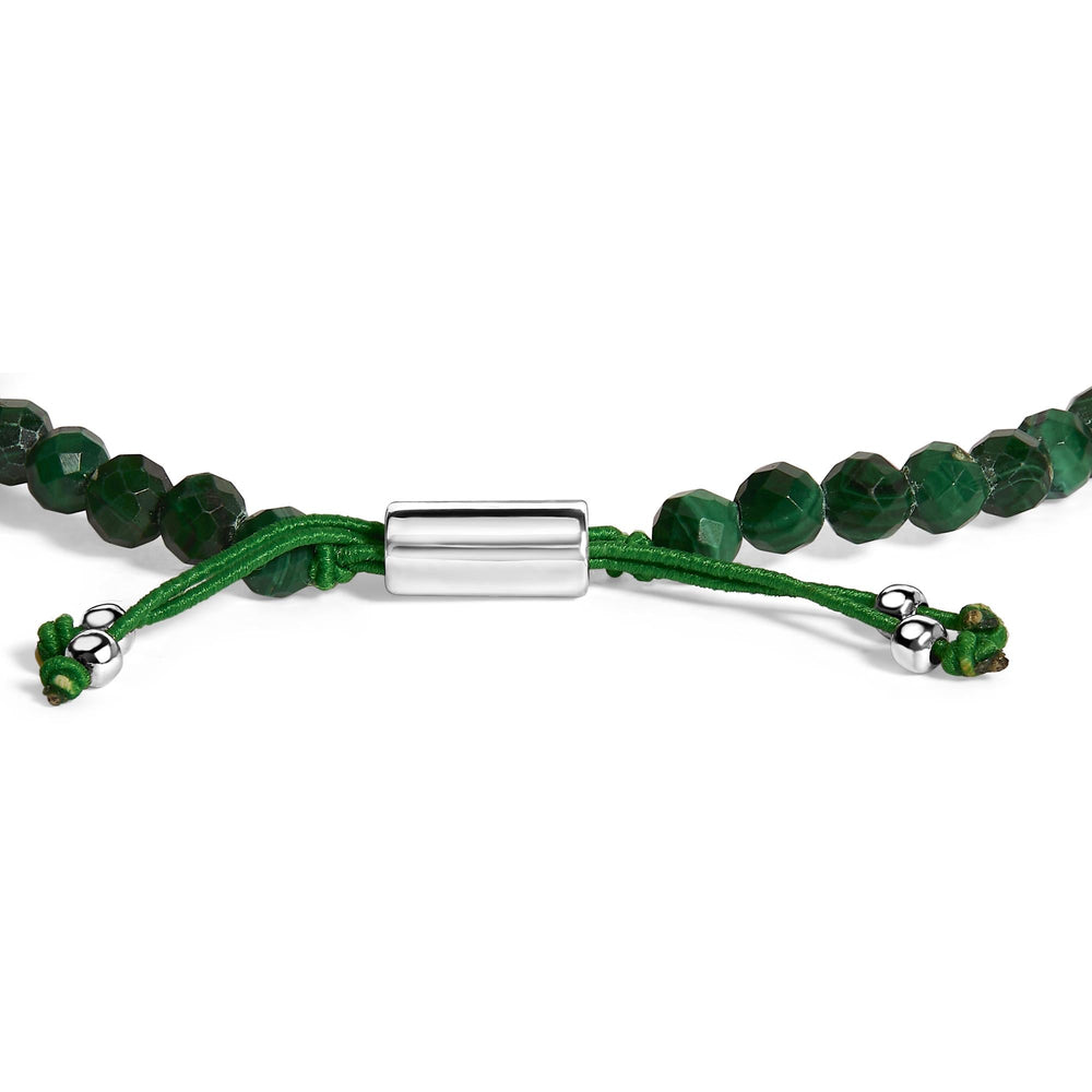 Sterling Silver Malachite Bead Station Bracelet with Bolo Clasp
