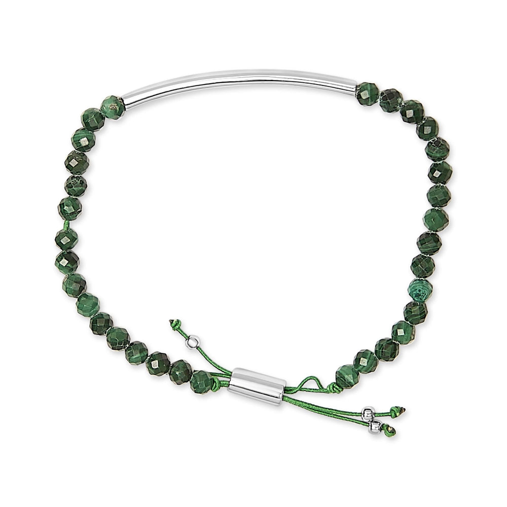 Sterling Silver Malachite Bead Station Bracelet with Bolo Clasp