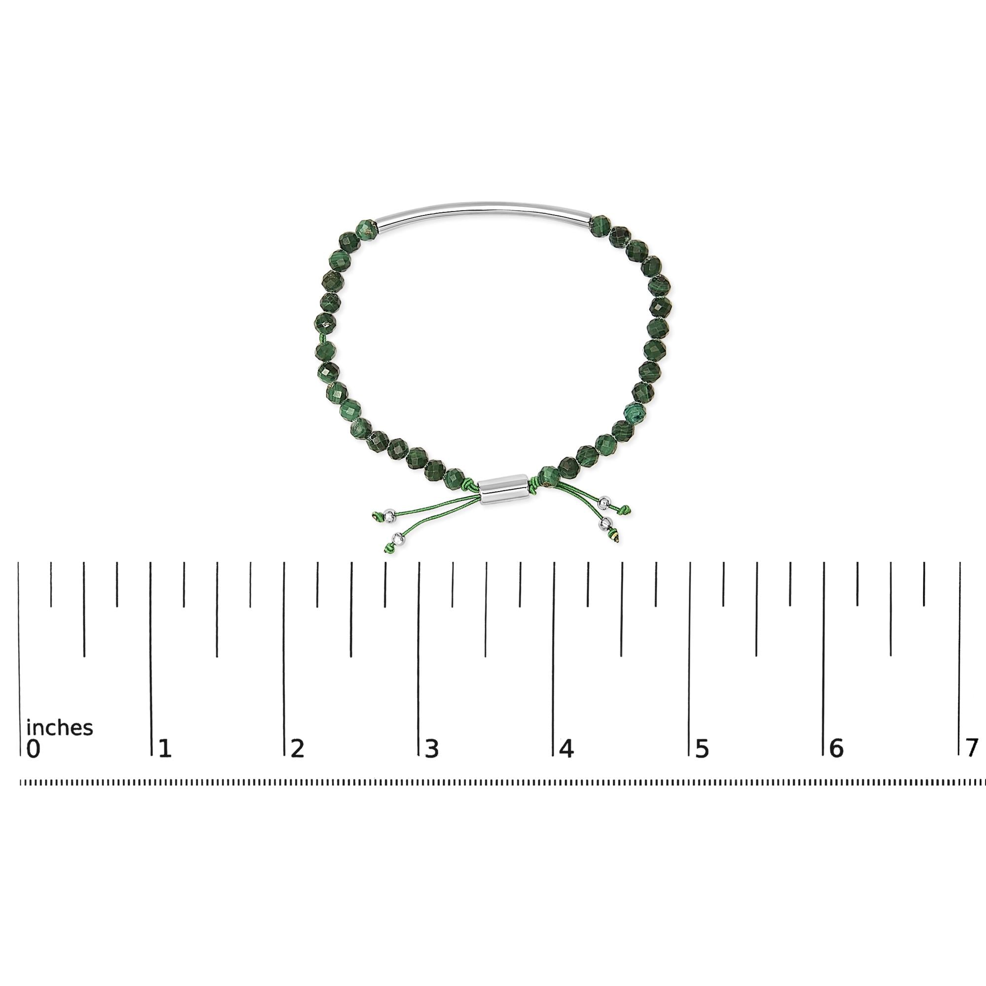 Sterling Silver Malachite Bead Station Bracelet with Bolo Clasp