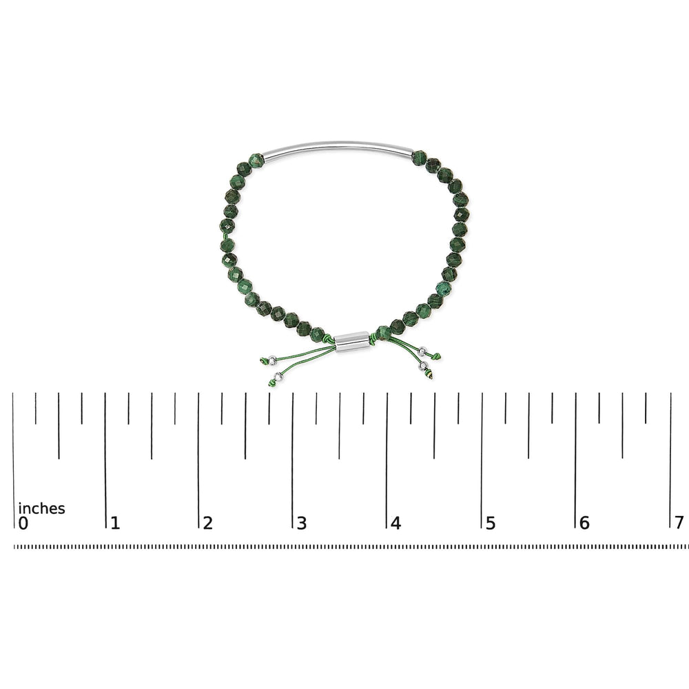 Sterling Silver Malachite Bead Station Bracelet with Bolo Clasp