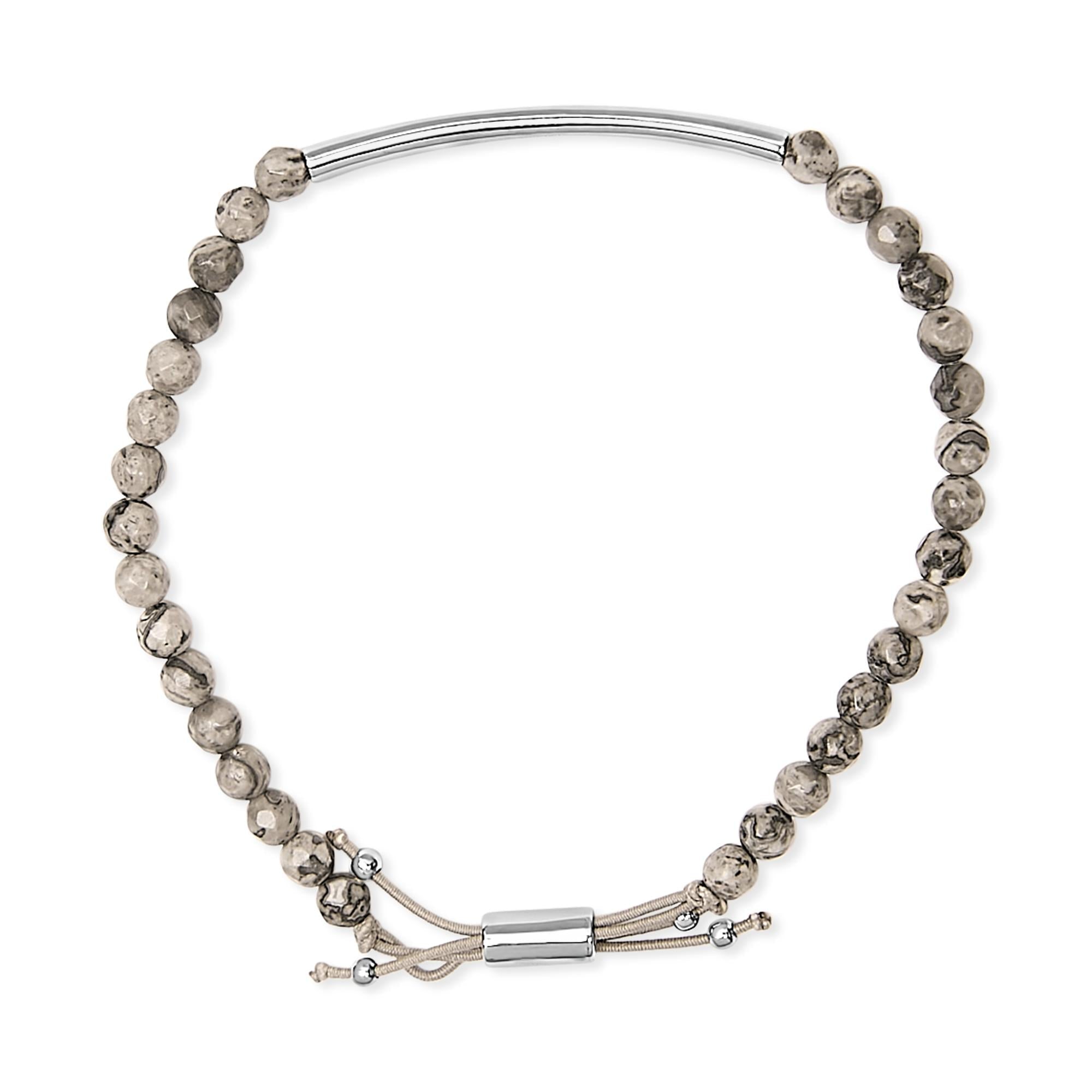 Sterling Silver Jasper Bead Station Bracelet Bolo Clasp