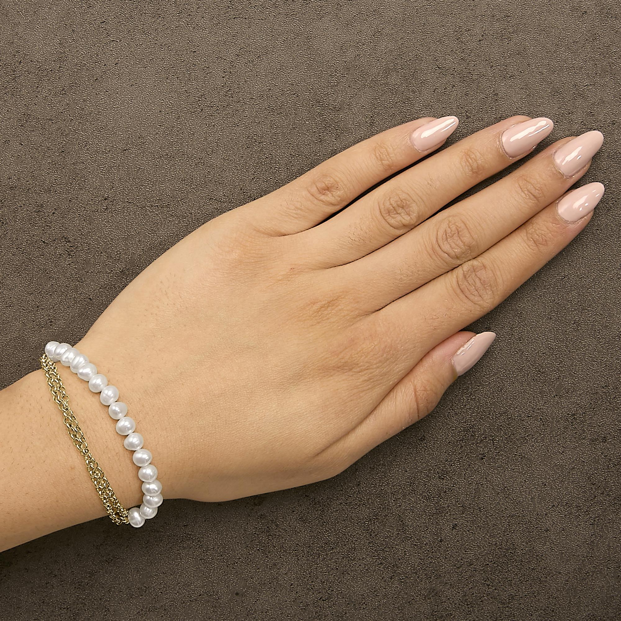 18K Yellow Gold Vermeil Cultured Pearl Station Link Bracelet