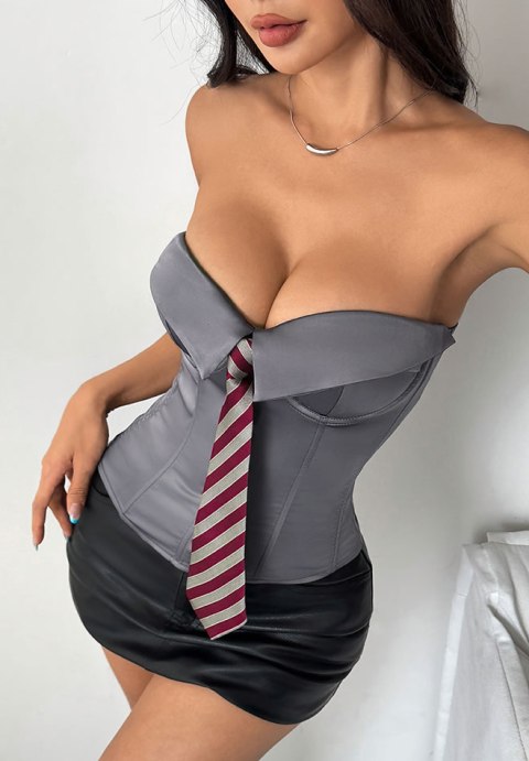 Sleek Gray Bustier with Striped Tie