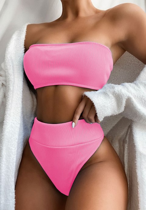 Rib Bandeau High Waisted Bikini Swimsuit