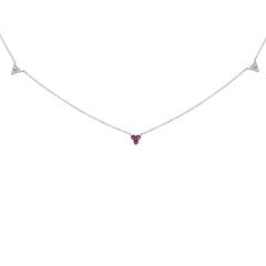 14K White Gold 1/5 Cttw Diamond and Ruby Tri Station Necklace