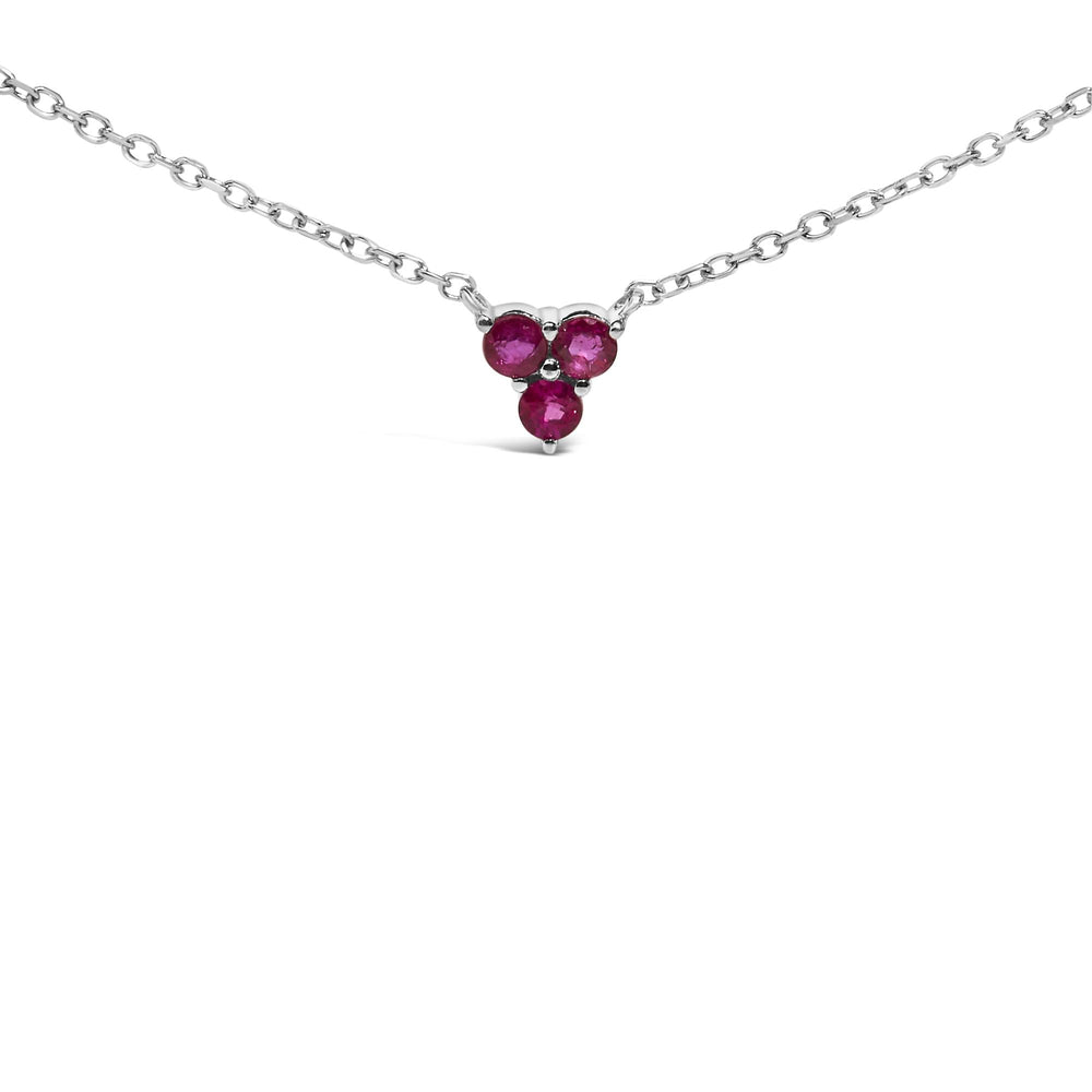 14K White Gold 1/5 Cttw Diamond and Ruby Tri Station Necklace
