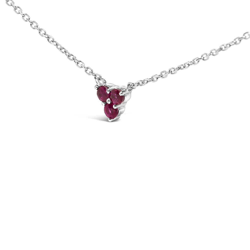 14K White Gold 1/5 Cttw Diamond and Ruby Tri Station Necklace
