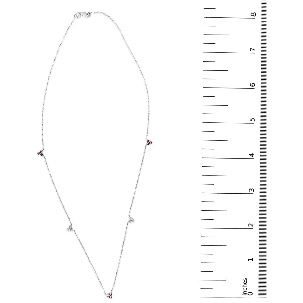 14K White Gold 1/5 Cttw Diamond and Ruby Tri Station Necklace