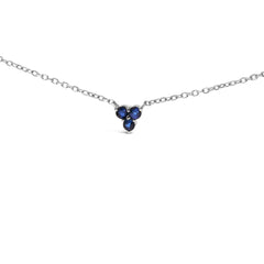 14K White Gold 1/5 Cttw Diamond and Sapphire Trio Cluster Station Necklace