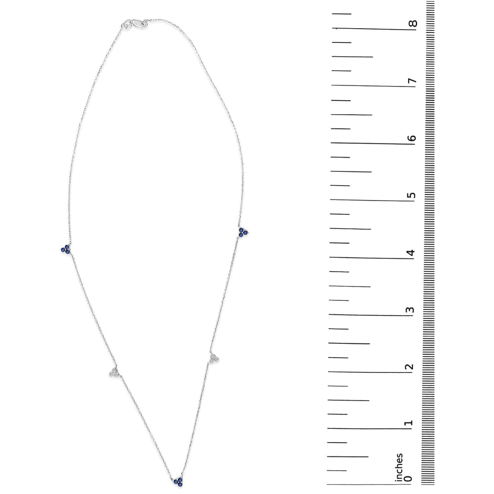 14K White Gold 1/5 Cttw Diamond and Sapphire Trio Cluster Station Necklace