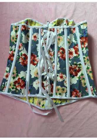 Long Line Rainbow Floral Print Reversible Corset