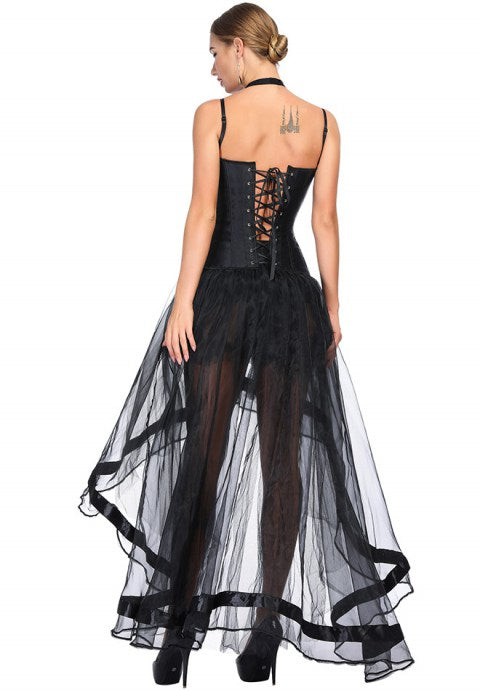 Leopard & Sequin Burlesque Corset With High Low Skirt