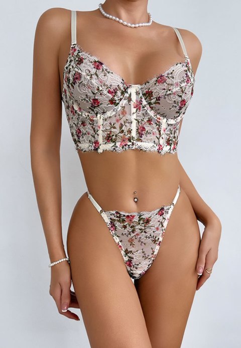 Floral Lace Corset Bra & Thong