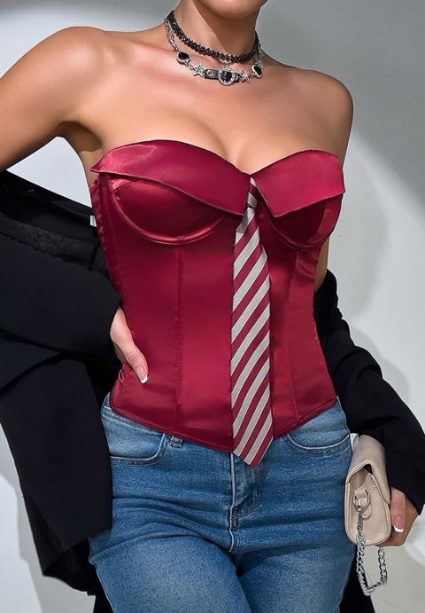 Sultry Burgundy Bustier with Tie
