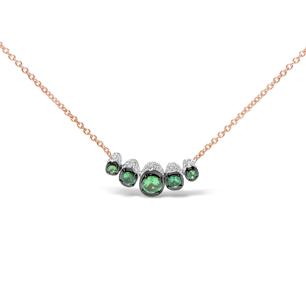 18K Rose Gold 3/4 Cttw Pave Diamonds and Graduated Green Tsavorite Gemstone Curved Bar Choker Necklace (G-H Color, SI1-SI2 Clarity) - Adjustable up to 14" - 16.5"